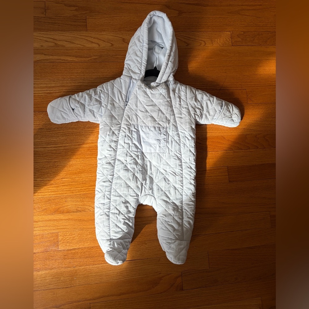Jacadi Quilted Gray Hooded One‎ Piece Snow Suit size 6 months